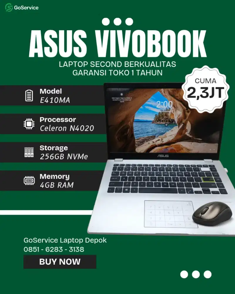 Asus Vivobook Cuman 2jtan | 4GB/256GB Murah