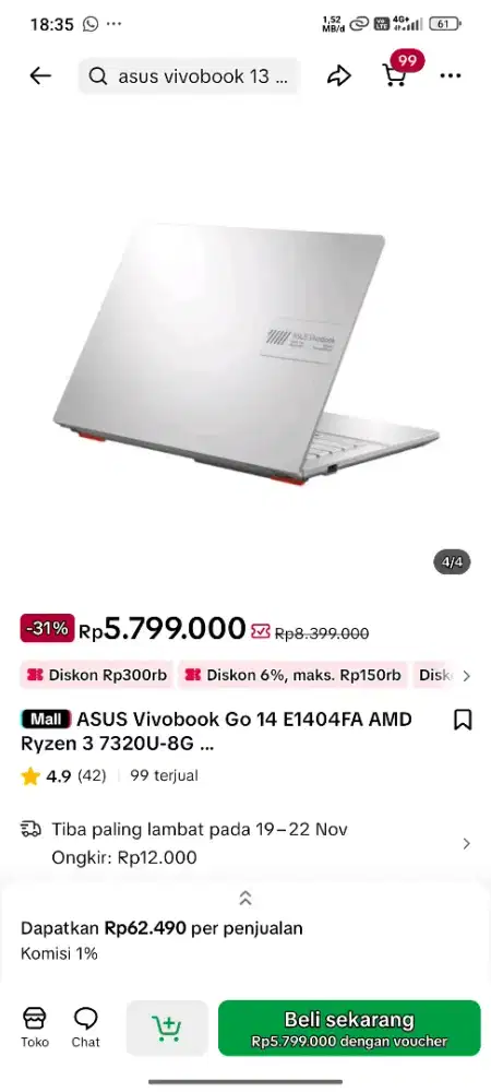 JUAL ASUS VIVOBOOK GO14