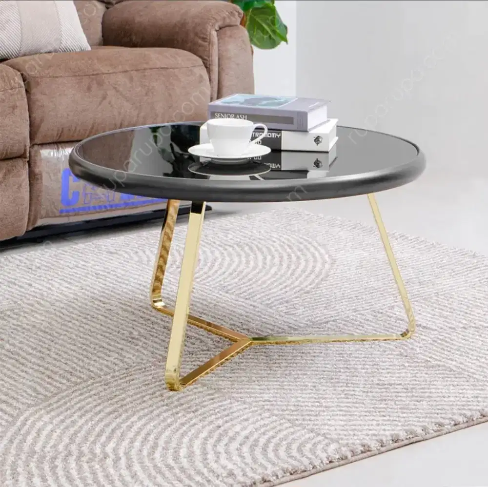 Informa Nobel Meja Tamu Round - Hitam/Gold