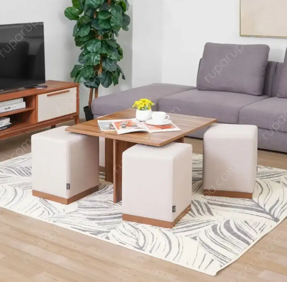 Informa Set 5 Pcs Malvin Meja Tamu & Bangku - Cokelat