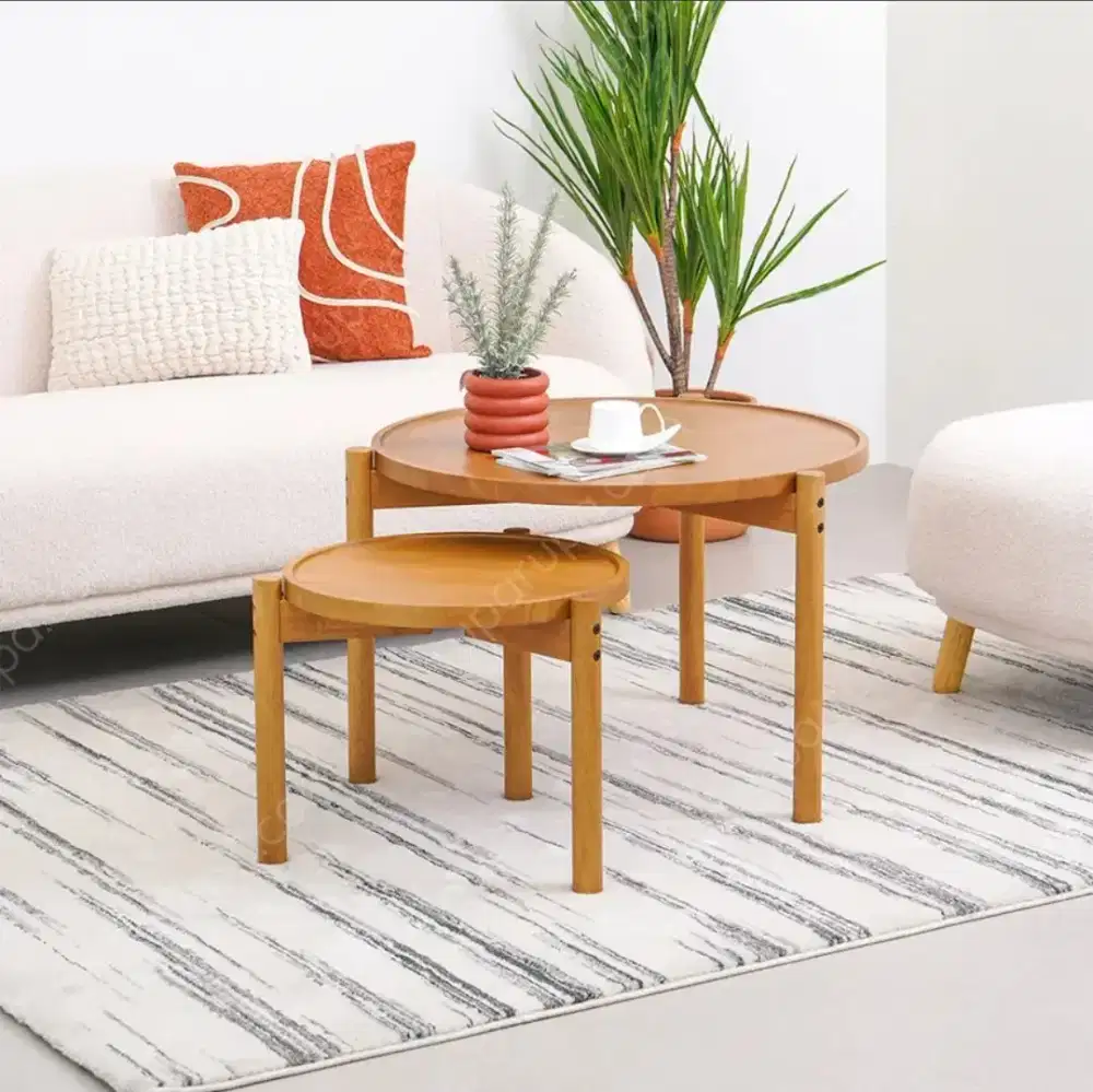 Informa Set 2 Pcs Yori Meja Tamu & Meja Sisi Round - Cokelat Oak