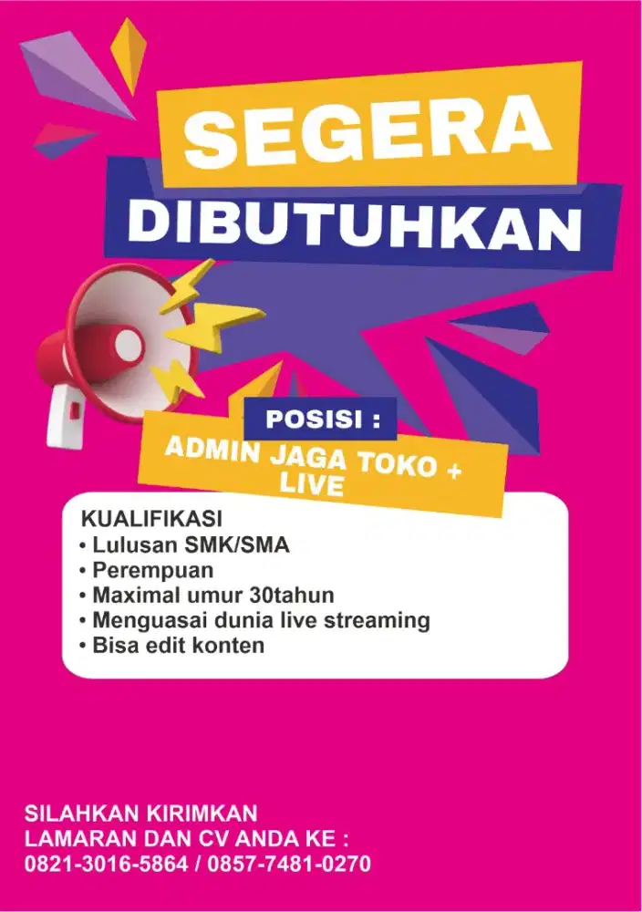 LOWONGAN KERJA ADMIN JAGA TOKO + LIVE