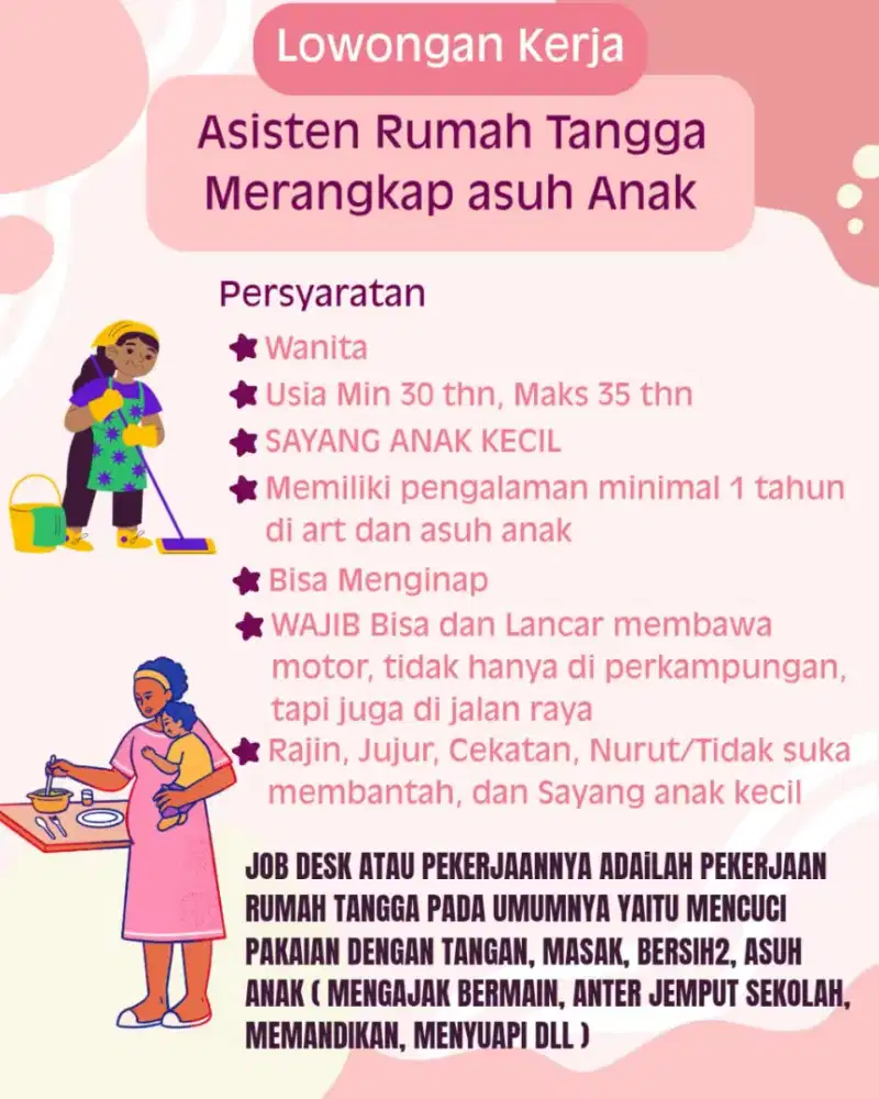 Loker ART Merangkap Asuh Anak