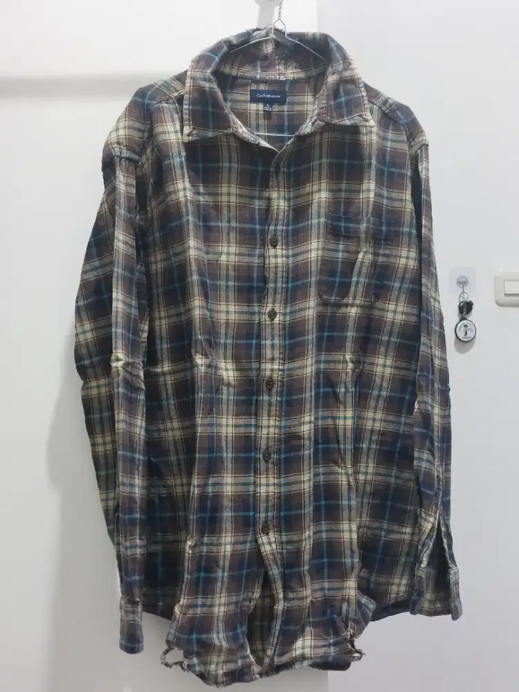 Flanel pria coklat kotak kotak Croft&Barrow