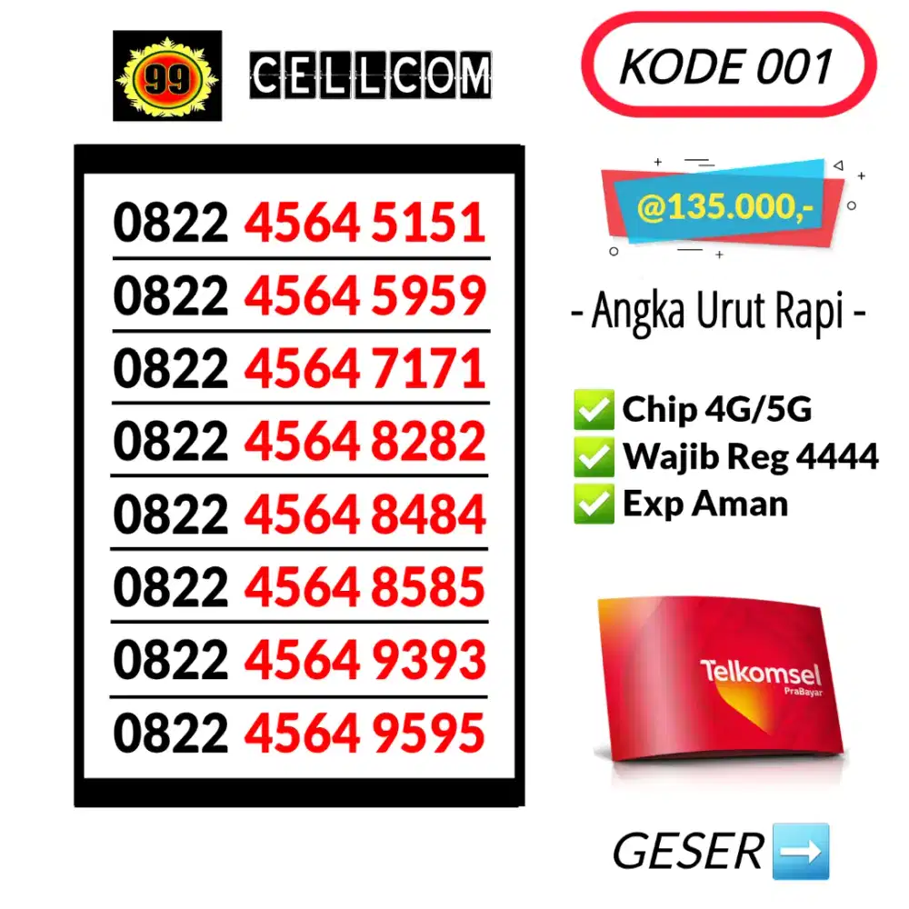 Nomor Cantik Telkomsel Seri Urut Rapi
