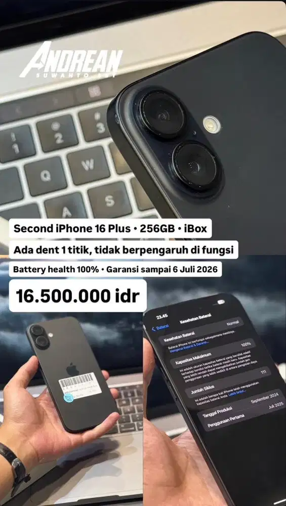 Second Iphone 16 Plus 256GB iBox Kondisi 99%