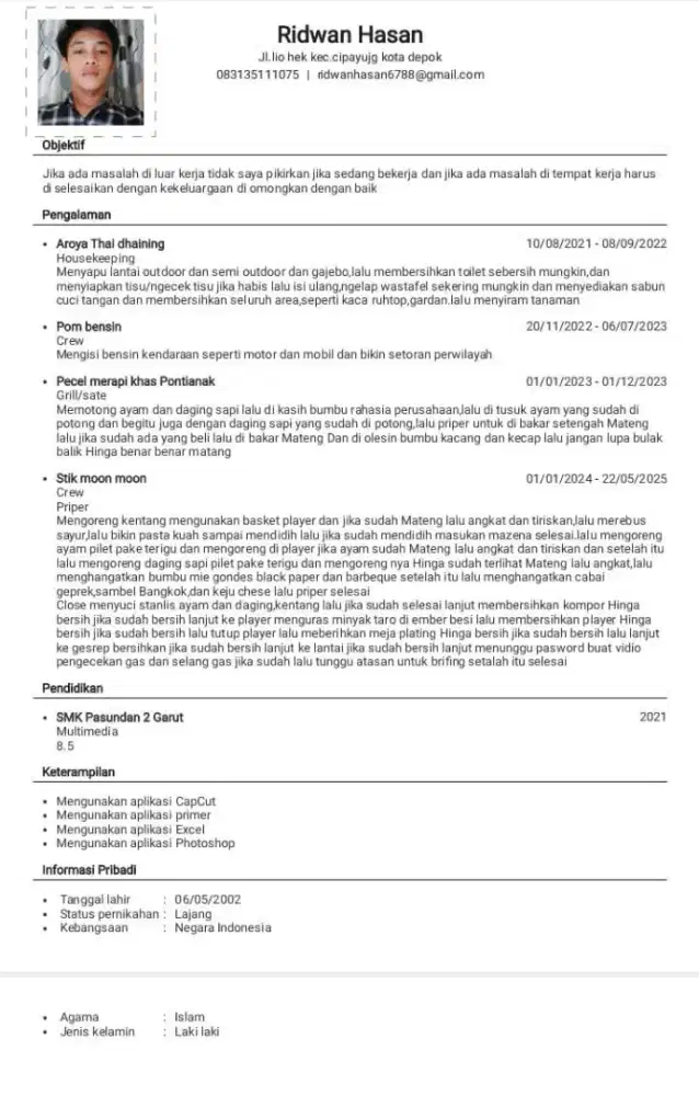 Saya sedang butuh kerjaan