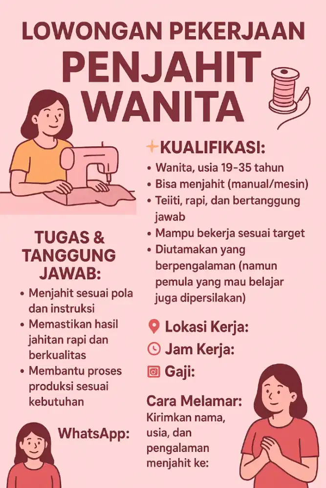 LOWONGAN PEKERJAAN – PENJAHIT WANITA