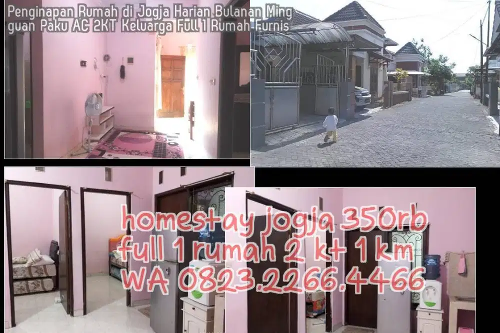 Penginapan Rumah di Jogja Harian Bulanan Mingguan Paku AC 2KT Keluarga