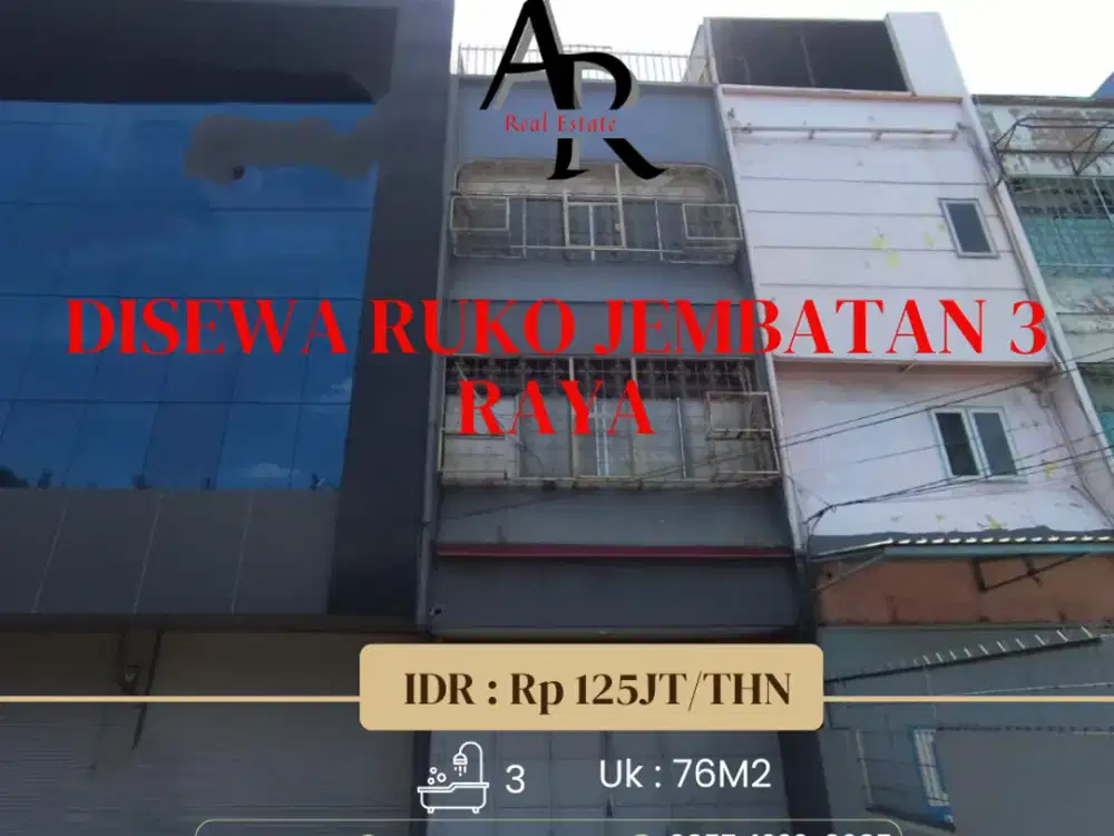 Disewakan cepat ruko jembatan tiga raya jalan utama