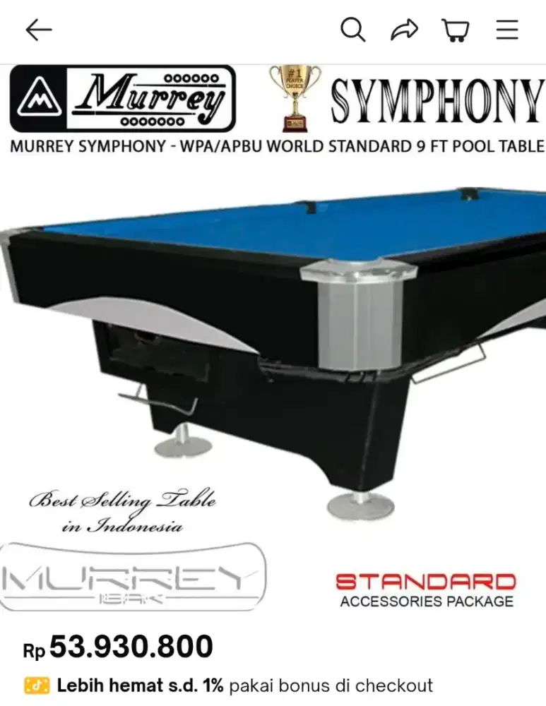 Meja Billiard Murrey Symphony 9 ft Import not Mr.Sung