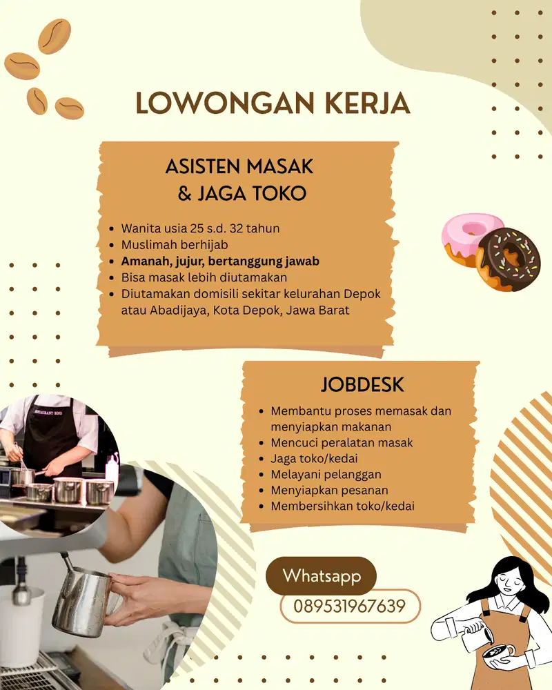 Lowongan Asisten Masak dan Jaga Toko