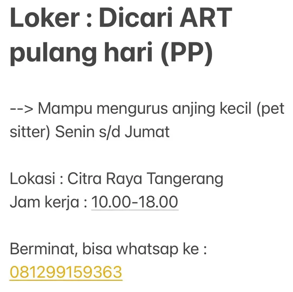 Loker ART Pulang Hari (PP)