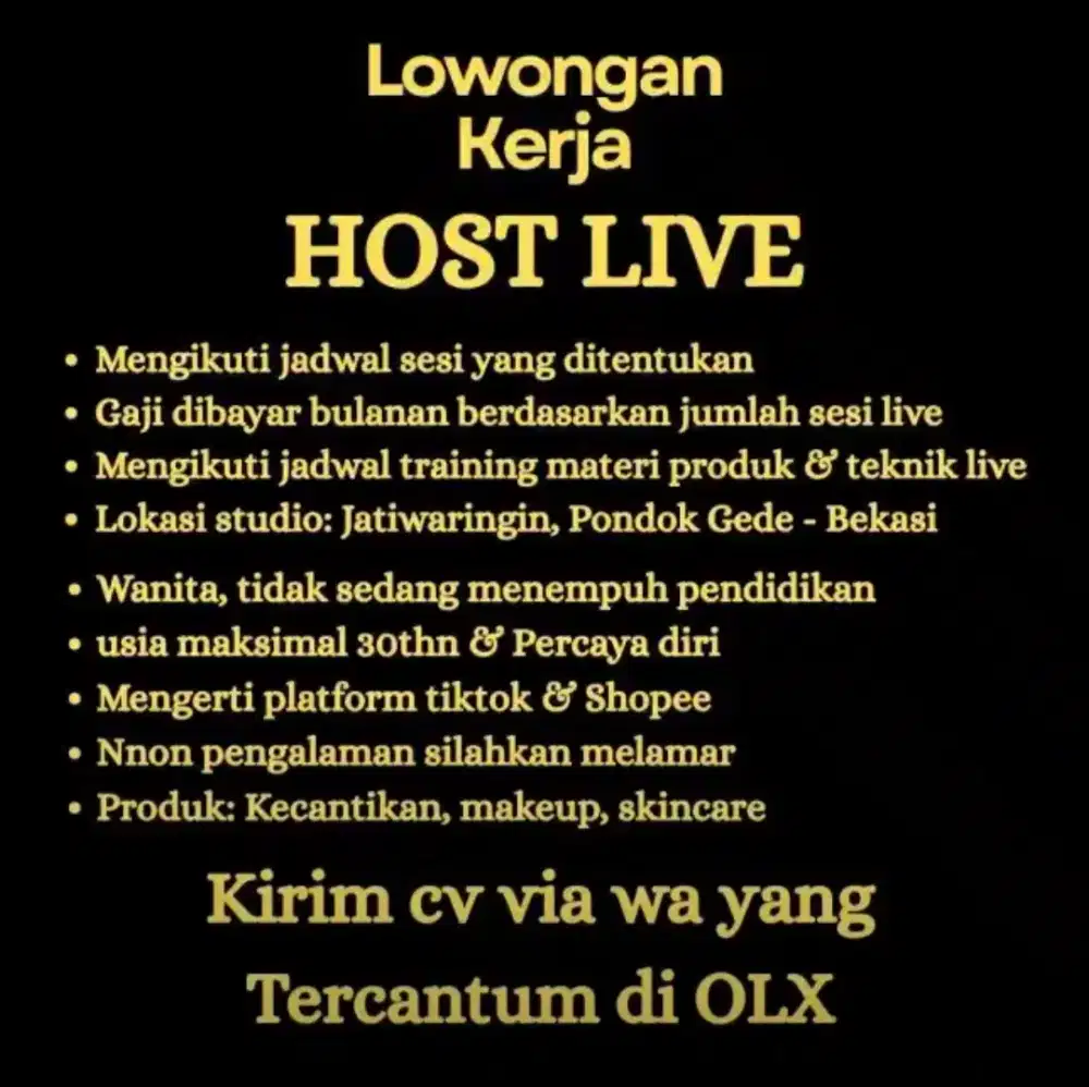 Lowongan kerja Host Live Streaming