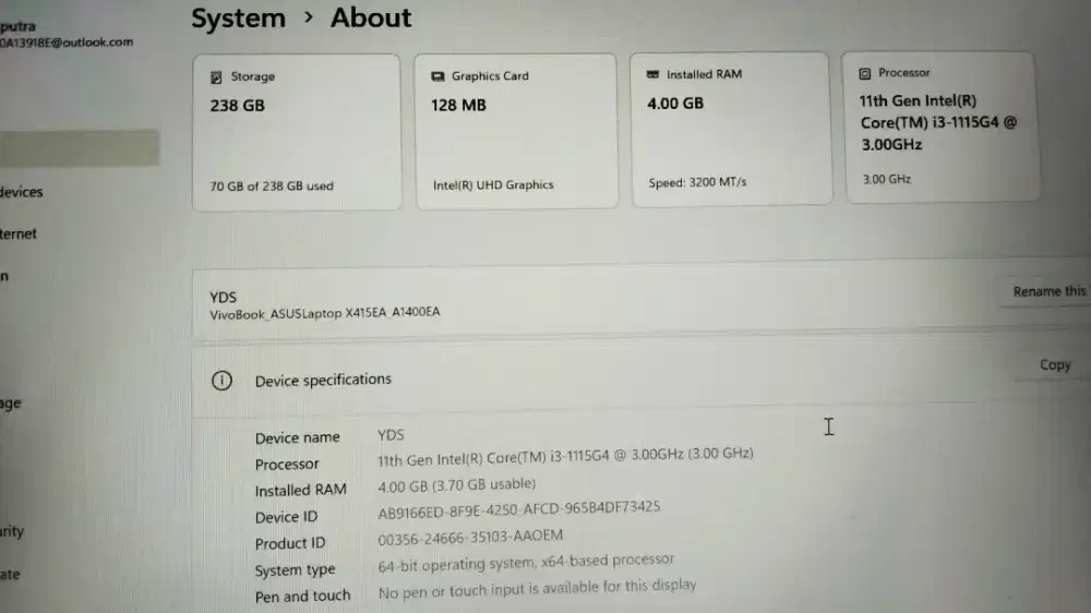 Laptop Asus Vivibook 14 core i3 Gen 11 2023