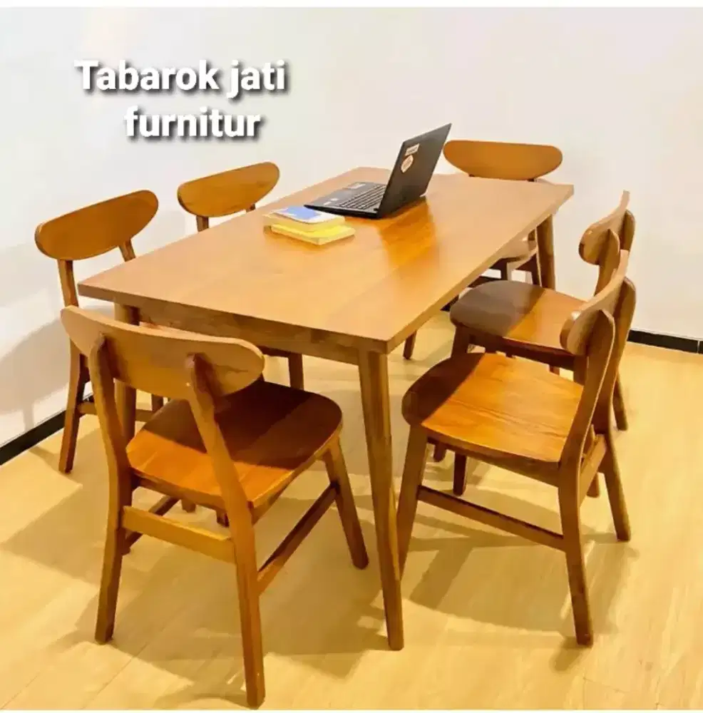 Meja makan marmer kursi 4 modern, bahan kayu jati tua