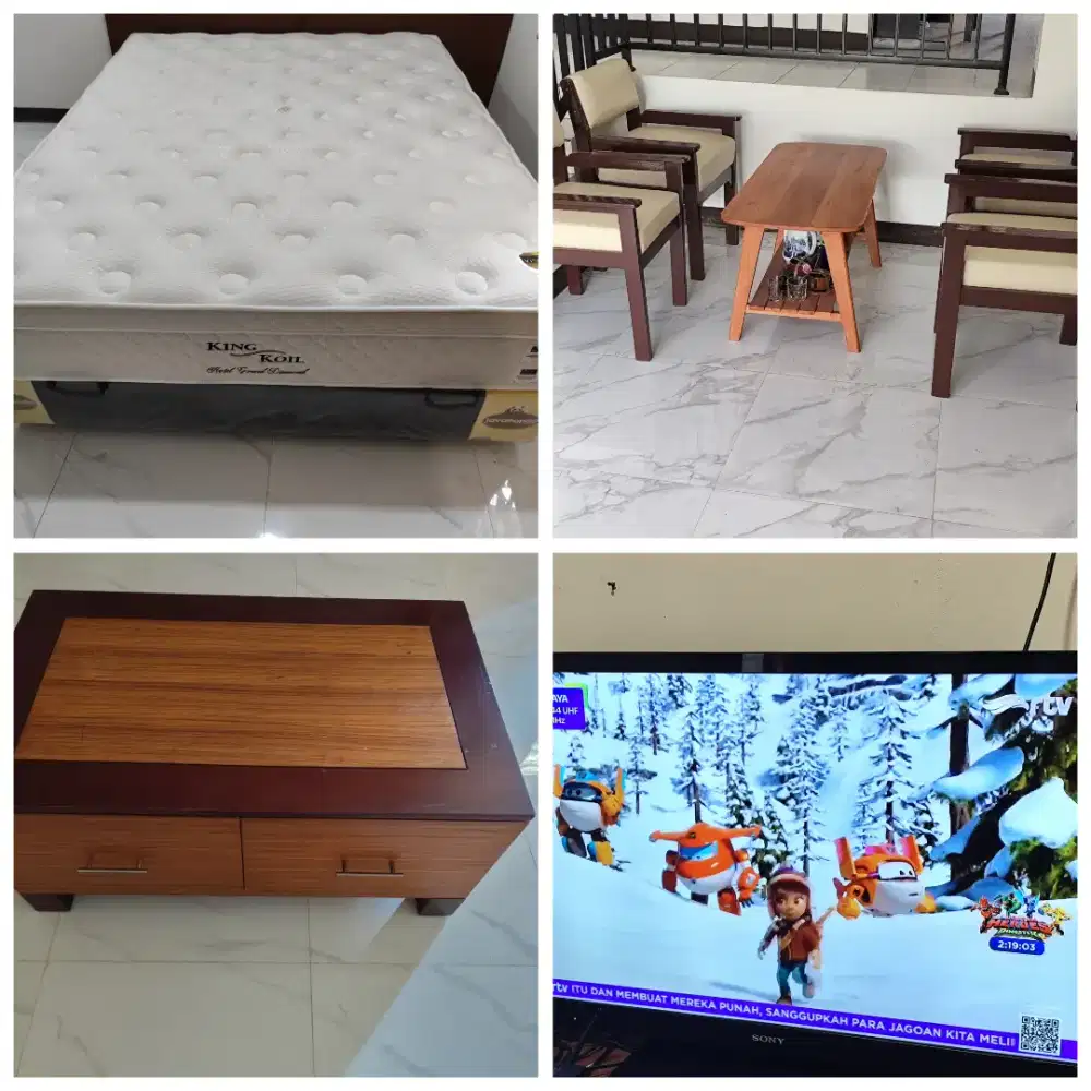 Kasur King Koil 160x200+dipan javapanda+lemari TV+kursi sofa+meja kopi