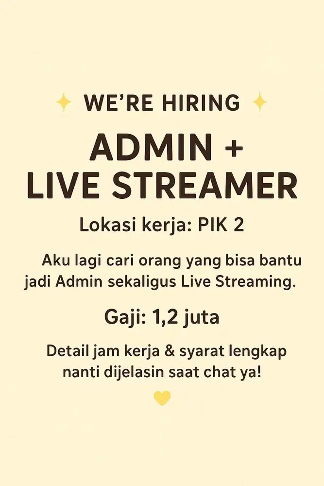 WE'RE HIRING - ADMIN + LIVE STREAMER