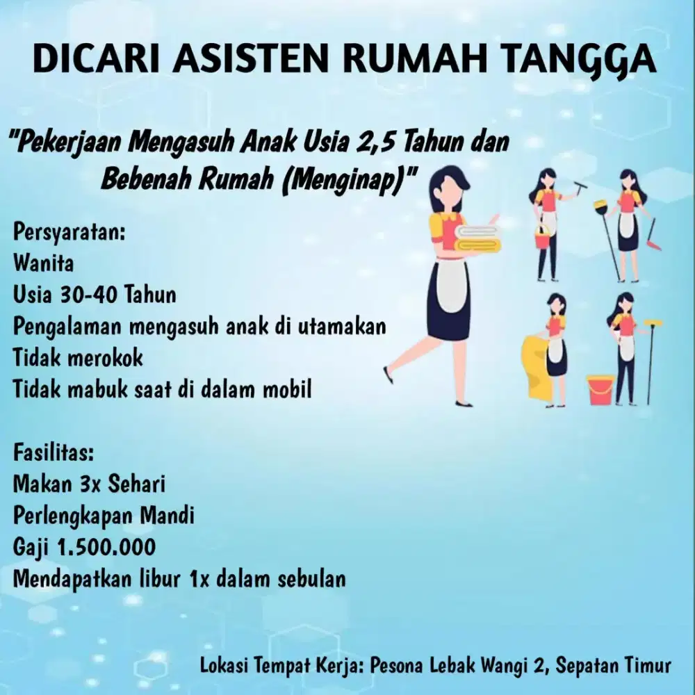 Dicari Assisten Rumah Tangga