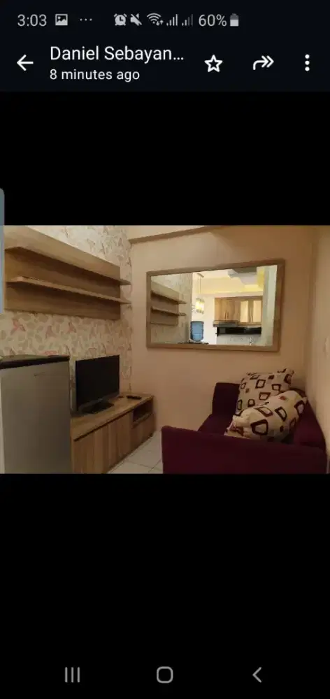 Disewakan 1 unit apartemen 2 KT luas 32 M2