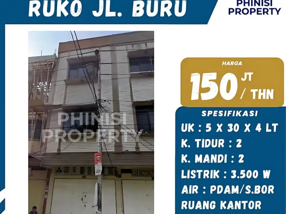 DISEWAKAN RUKO 4 LANTAI COCOK BUAT BUKA SEGALA JENIS USAHA