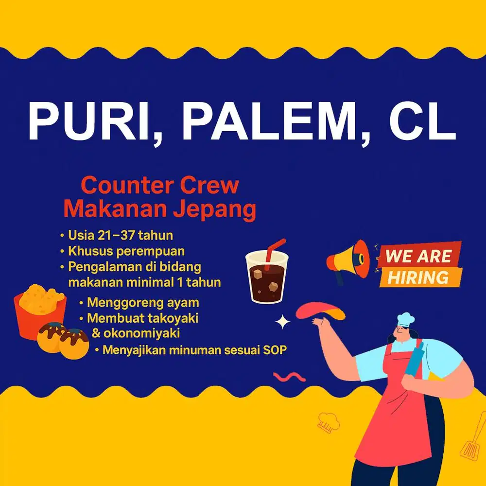 dicari crew masak di booth