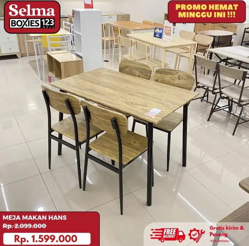 Meja makan set 4 kursi rangka besi