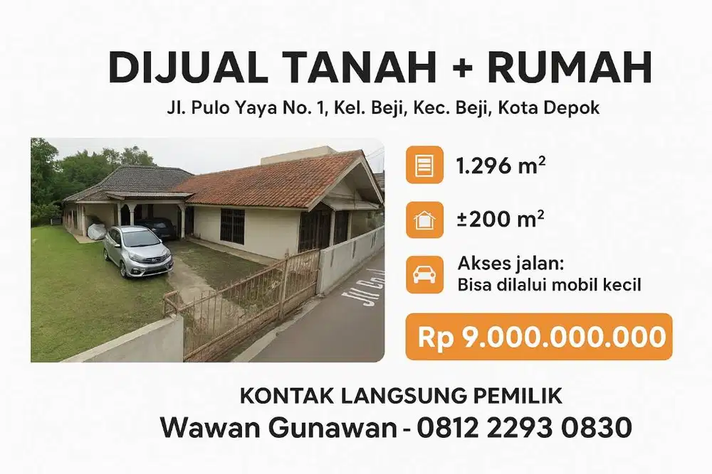 Dijual Cepat! Tanah + Rumah 1.296 m² SHM di Beji Depok, Akses Mobil
