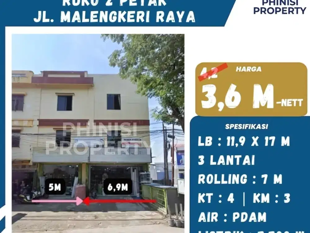 DIJUAL RUKO 2 PETAK DI MALENGKERI RAYA