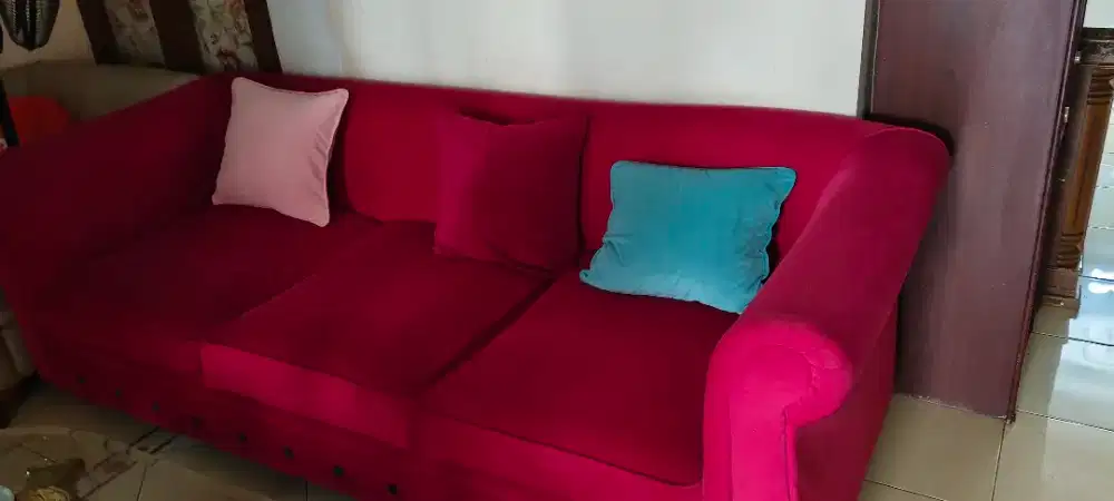 Sofa Minimalis 3 Seater Informa - Merah/Burgundy