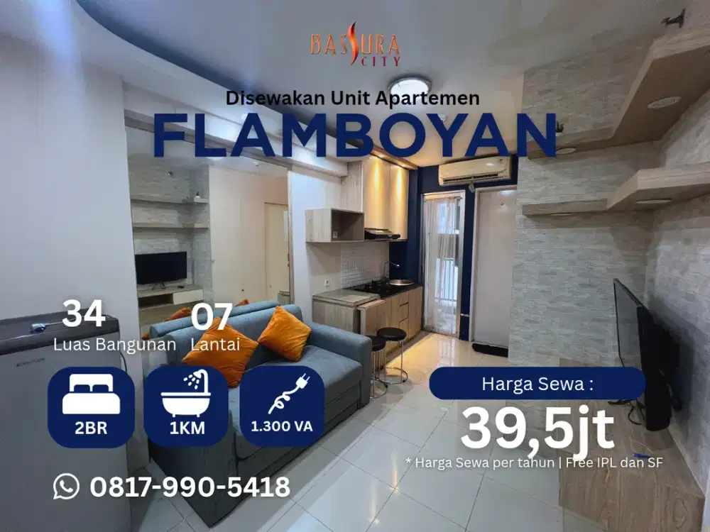Sewa tahunan murah apartemen Bassura City 2BR Furnished tower Flamboyan