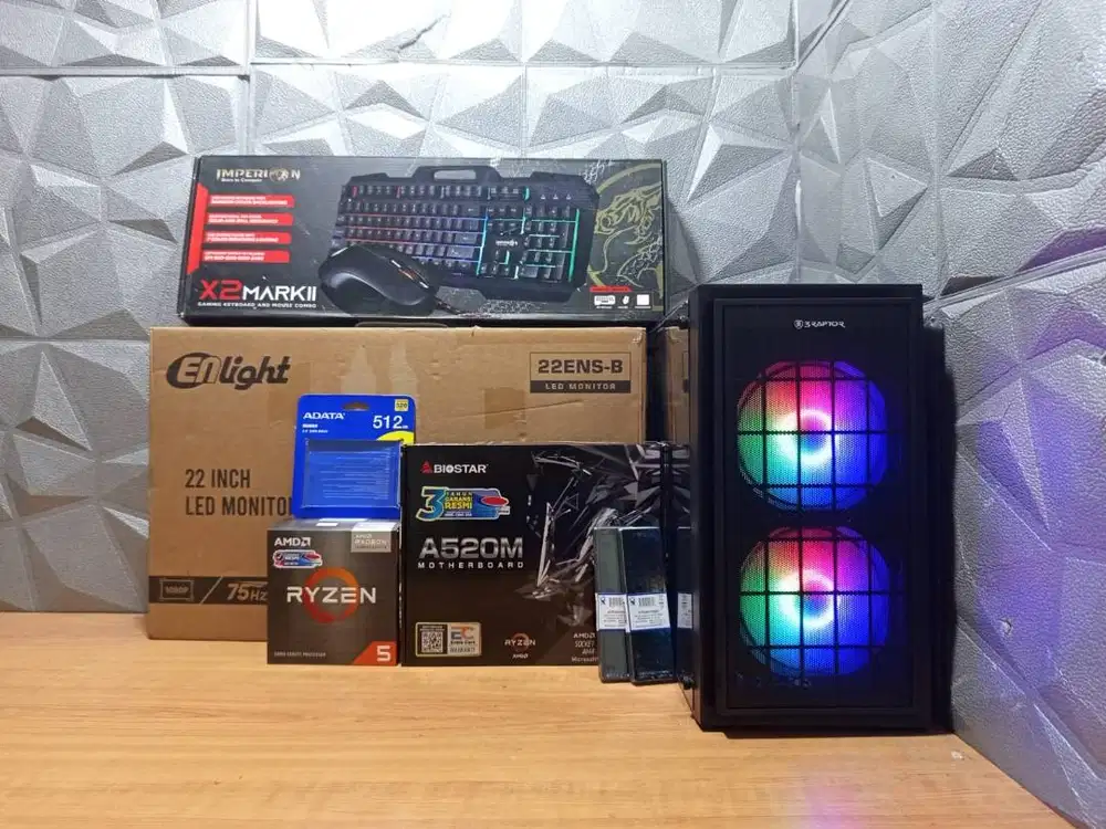 PC Set AMD R5 5600GT RAM 16GB SSD 512GB Monitor 22 Inch KeyMouse RGB