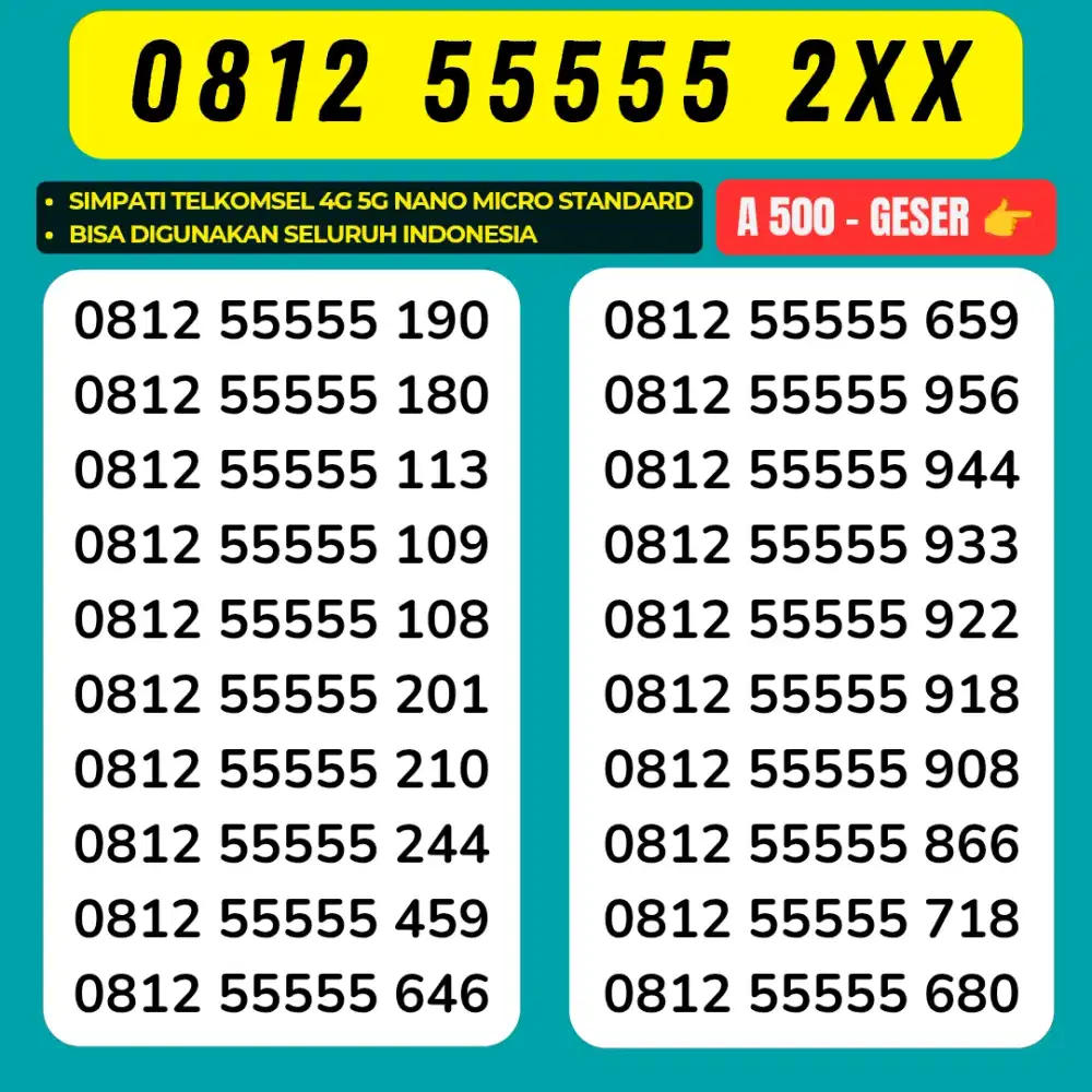 Nomor cantik Super 55555 Telkomsel support 5g