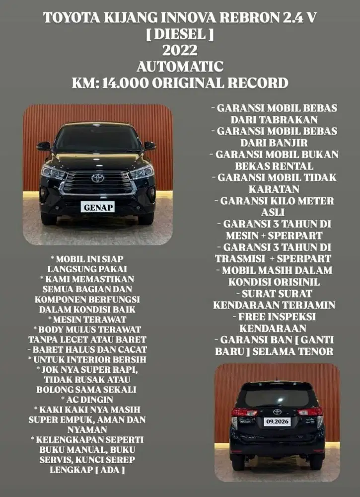 [ KM 14.000 RECORD ] TOYOTA KIJANG INNOVA V DIESEL 2.4 2022