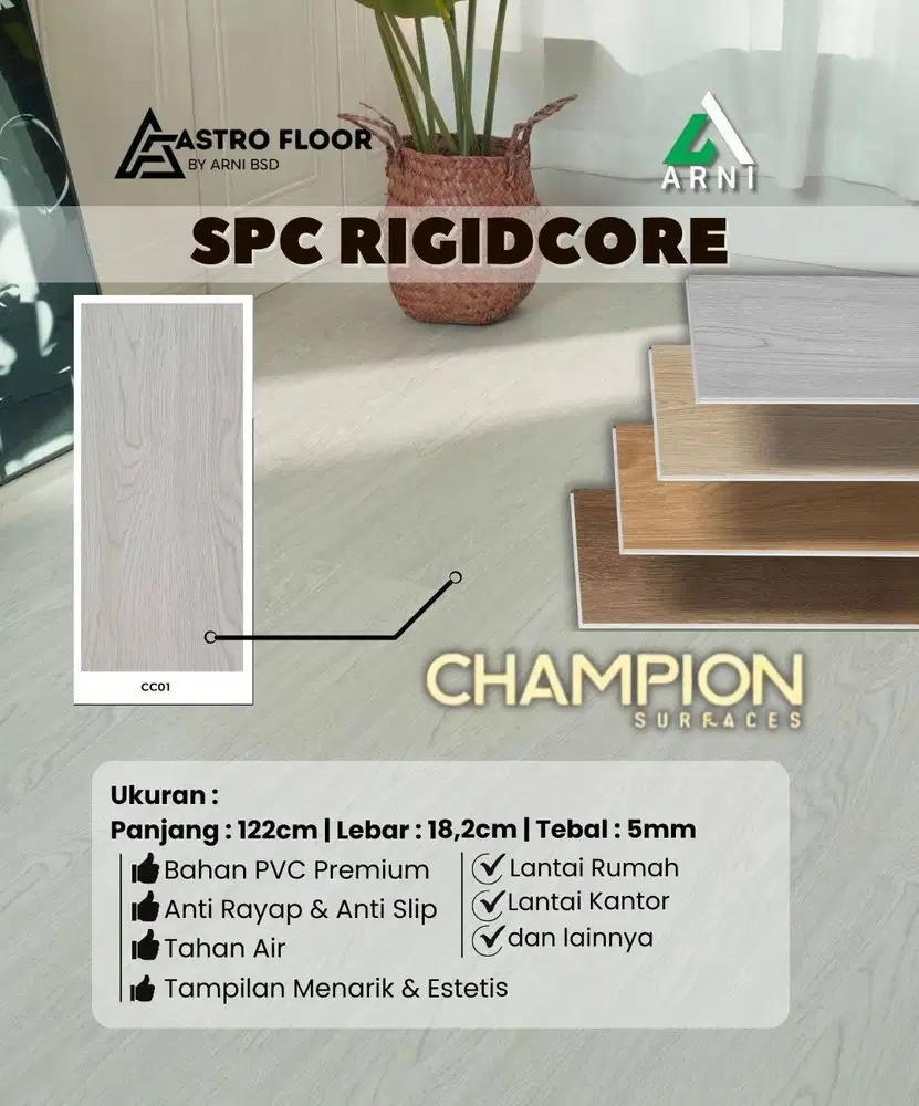 [CP] SPC Lantai Kayu Motif Kayu Serat Anti Rayap Tahan Air Tebal 5mm