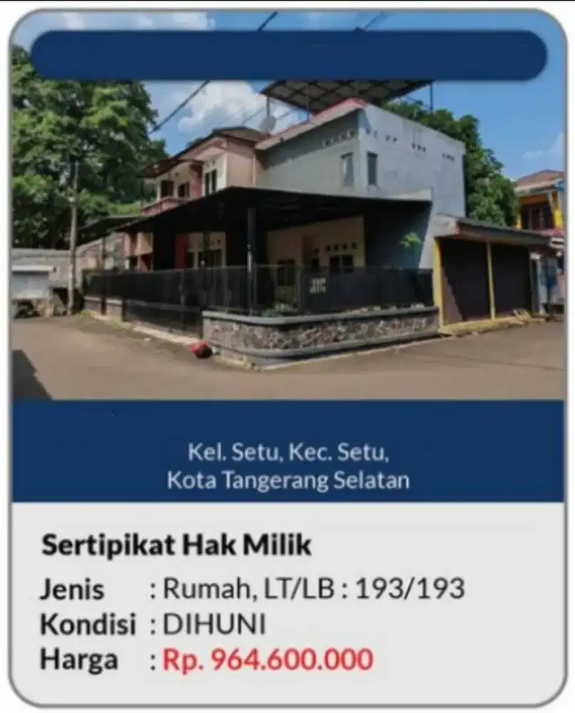 Dijual Rumah Hook Setu