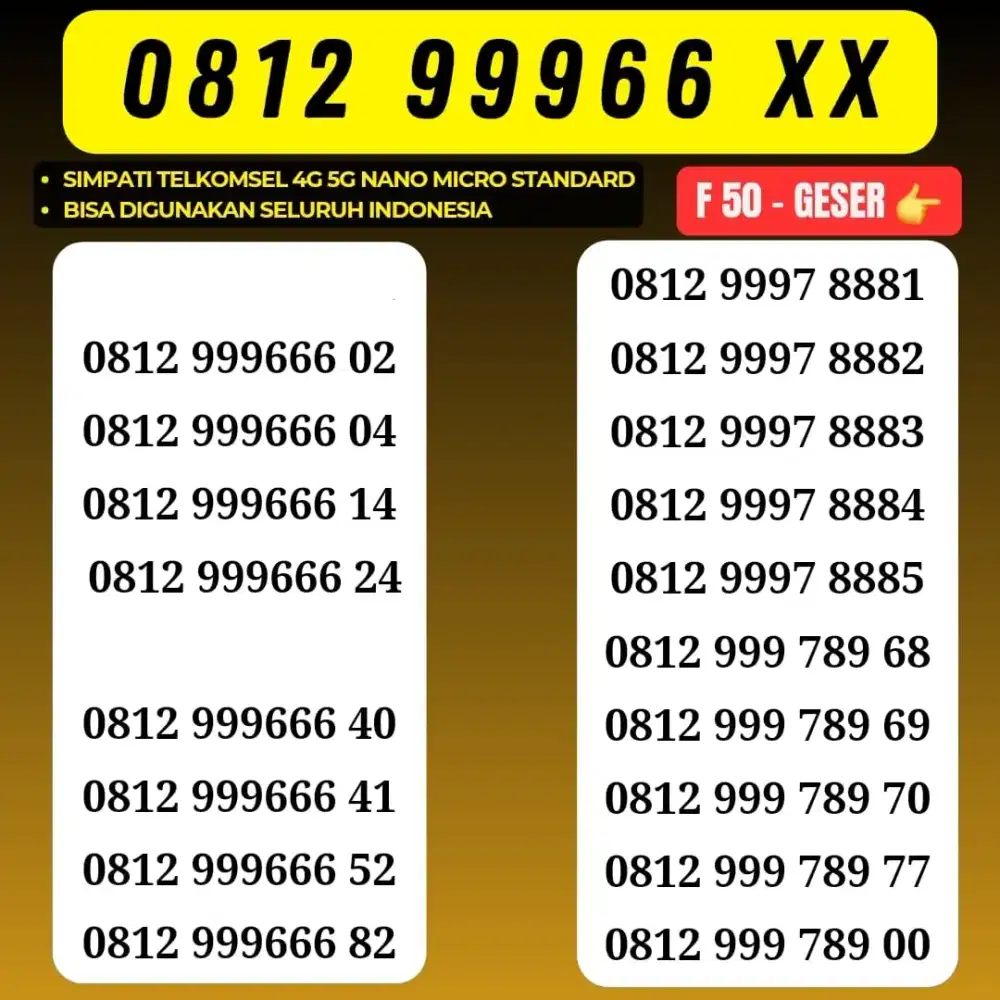 Nomor cantik Super 999 666 Telkomsel support 5g