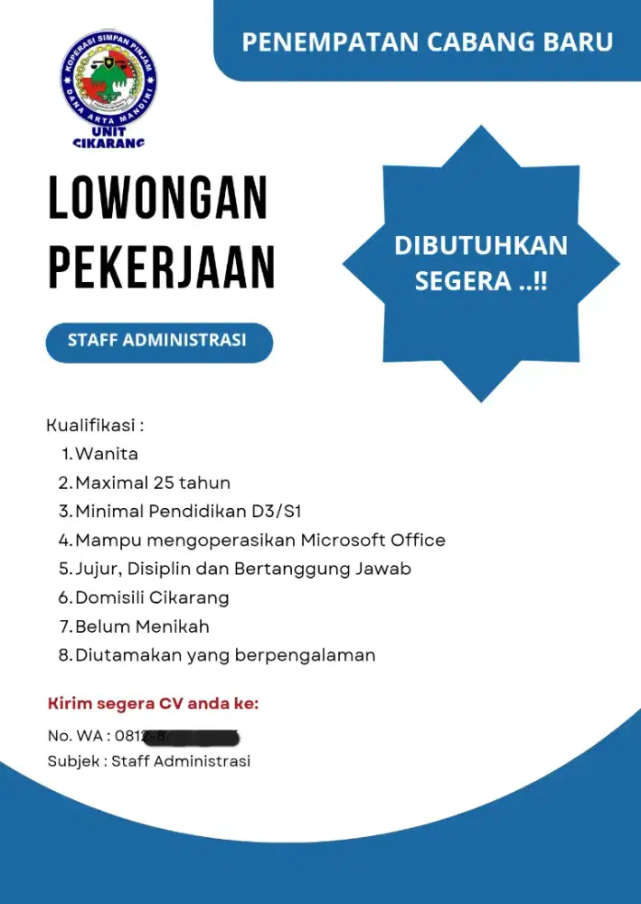 Lowongan Pekerjaan Staff Administrasi