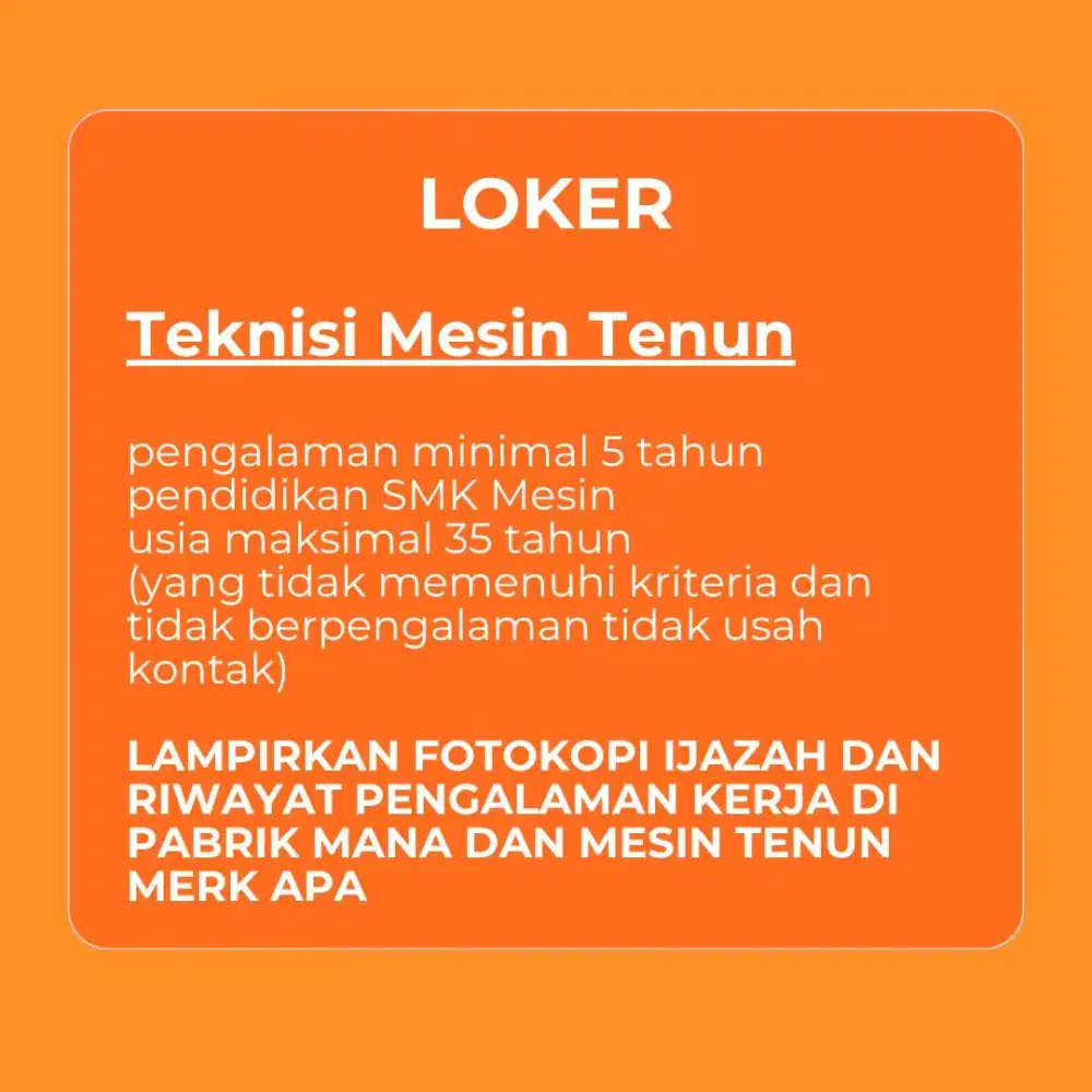 TEKNISI MESIN TENUN