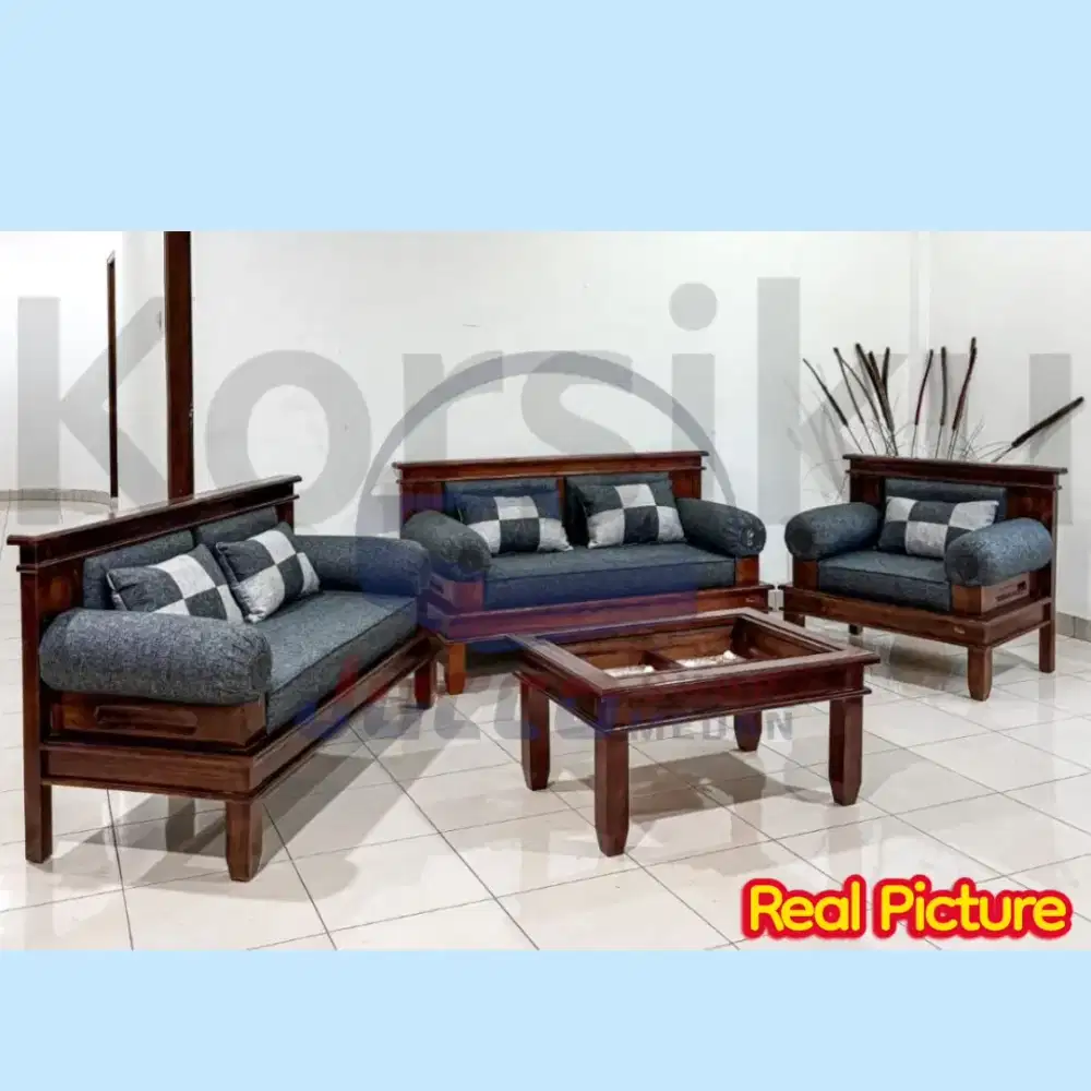 Sofa Kayu Minimalis Guling 221 - Kursi Tamu Kayu 221 Free Meja Tamu