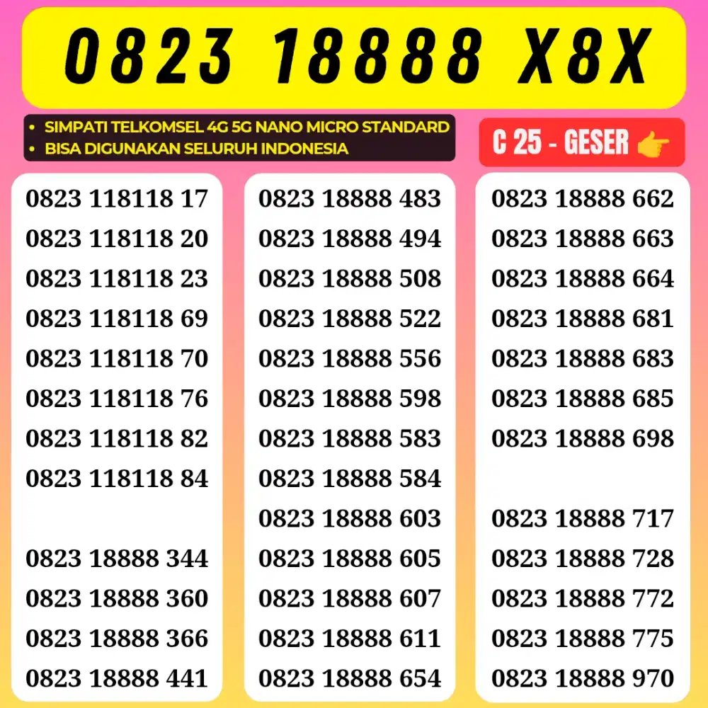 Nomor Cantik Super 8888 Kartu Perdana Simpati 4G 5G Telkomsel