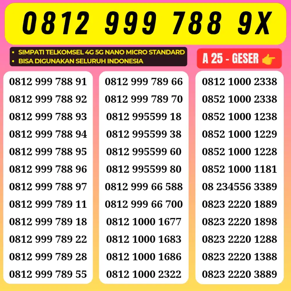 Nomor cantik Super 999 Telkomsel support 5g