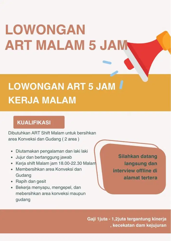 Lowongan ART gudang dan konveksi 5 jam
