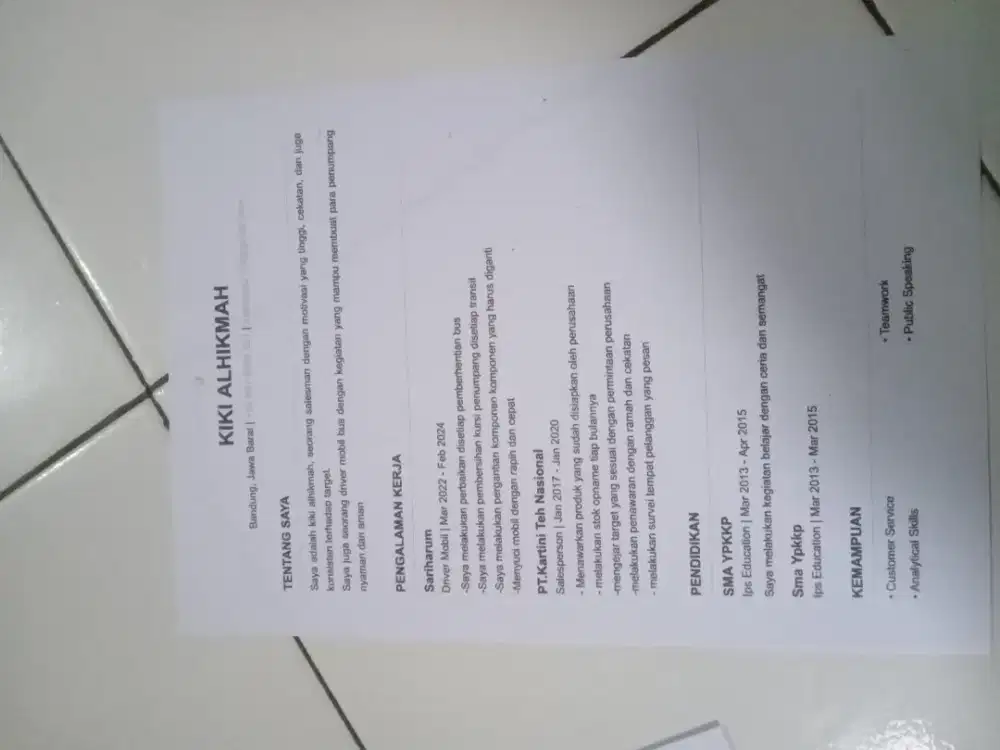 Vari lowongan pekerjaan driver/supir