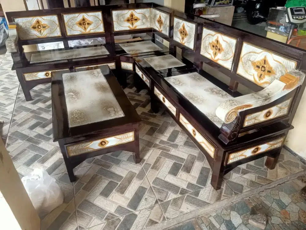 Kursi Sudut/Kursi Pojok Motif Marmer