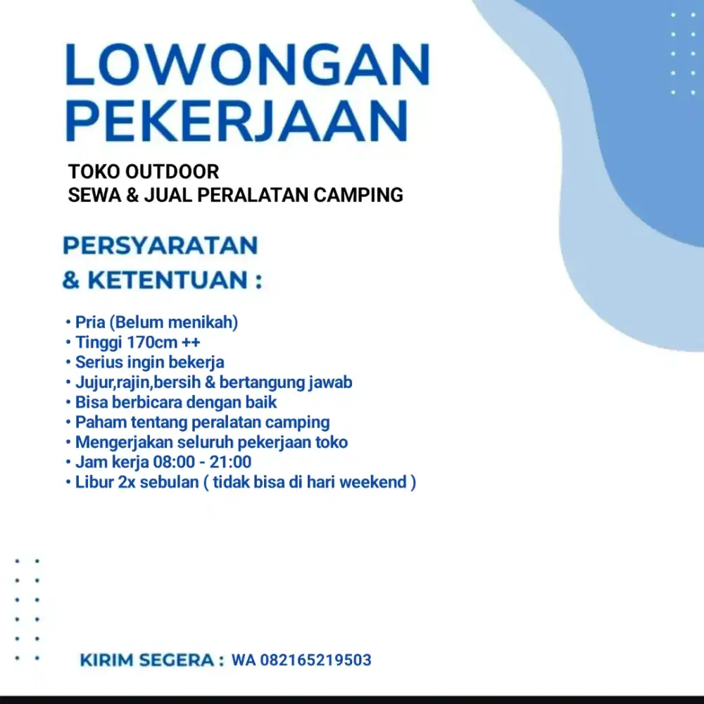 LOWONGAN KERJA TOKO ALAT CAMPING