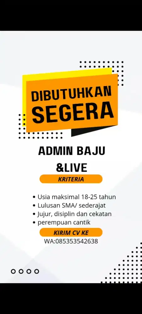 Lowongan pekerjaan admin baju&host live berpengalamam