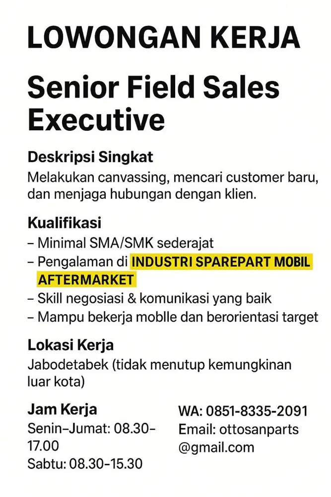 SALES B2B OTOMOTIF (SPAREPART MOBIL)