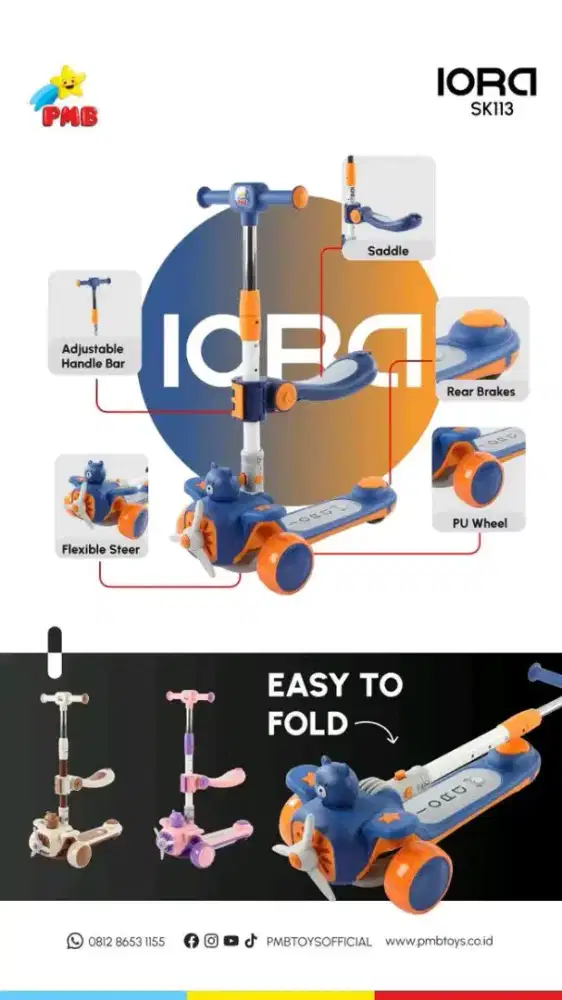 Scooter Iora Anak usia 1-4thn lengkap musik n lampu 2in1 kokoh