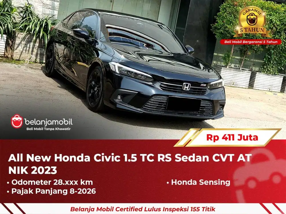 [ GARANSI 5TH ] All New Honda Civic 1.5 TC RS Sedan AT Black 2023 2024